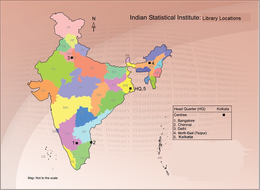 Map showing locations of ISI centres and libraries in India